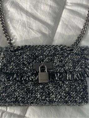 Kurt Geiger Black & White Tweed Crossbody with Padlock